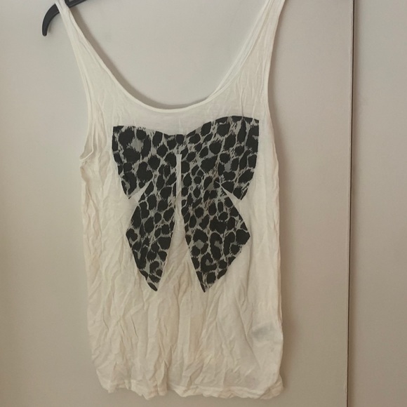 H&M Divided White Tank Top With Leopard Print Bow - Picture 2 of 5